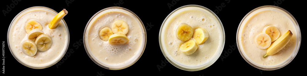 Banana Smoothie Set in Glass, isolated on white background, banana smoothie, smoothie, fruit, breakfast , healthy Banana Smoothie Set in Glass, isolated on white background, banana smoothie, smoothie, fruit, breakfast , healthy