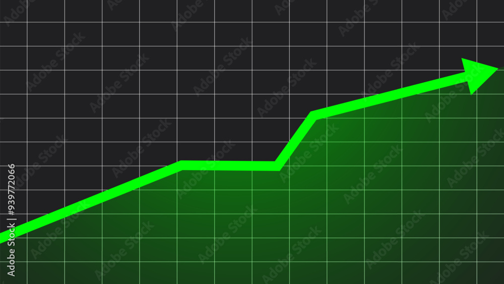 Vector Glowing Green Arrow Rising Up on Rectangle or square dark Grid Background, Symbolizing Market Growth, Stock Market Profit, Financial Success, and Business Expansion Vector Glowing Green Arrow Rising Up on Rectangle or square dark Grid Background, Symbolizing Market Growth, Stock Market Profit, Financial Success, and Business Expansion