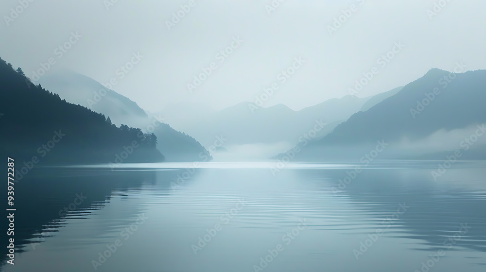 Misty Mountain Reflections on a Calm Lake Misty Mountain Reflections on a Calm Lake