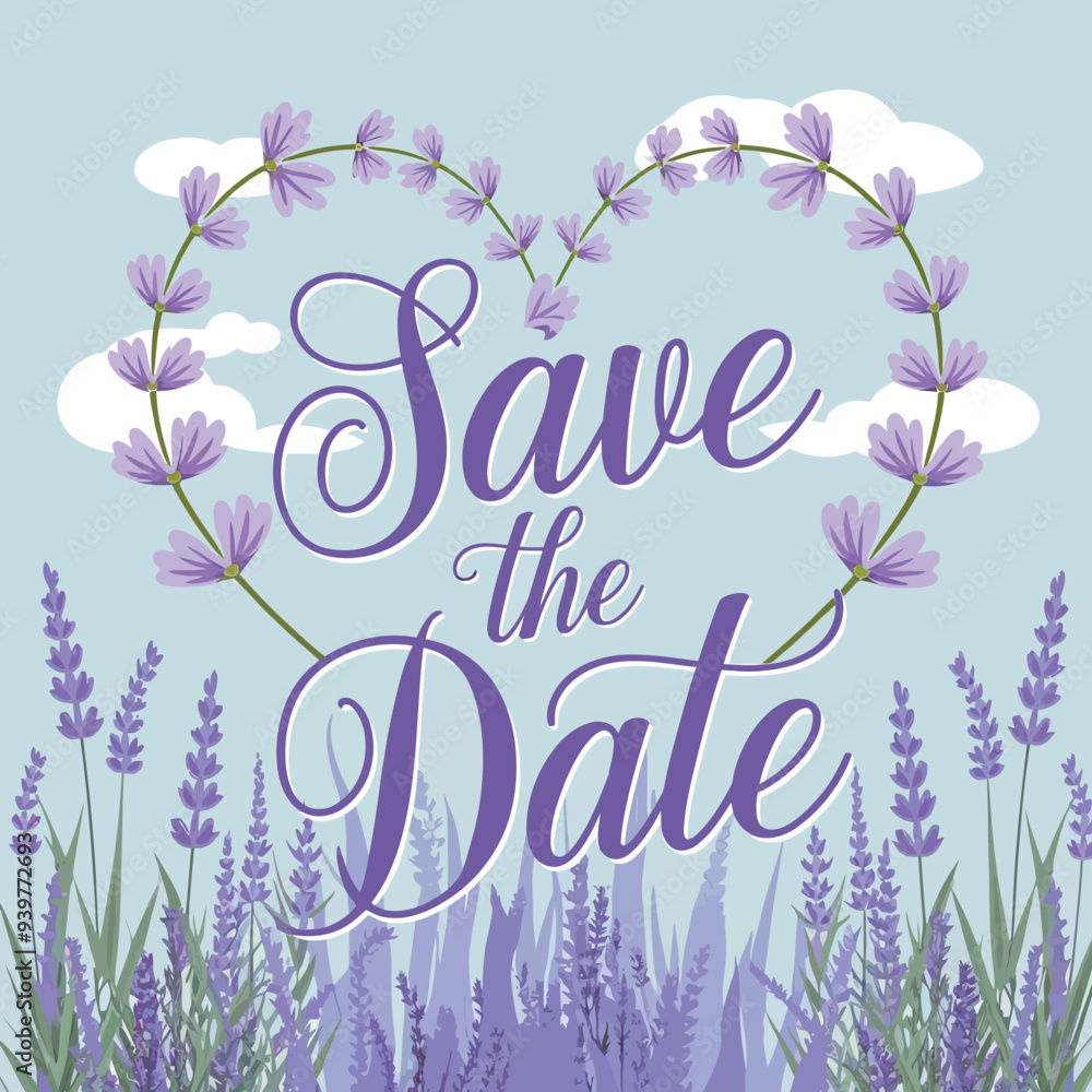 A floral frame, flowing branches, and calligraphic elements in lavender vector design. Save the date card for a wedding. A floral frame, flowing branches, and calligraphic elements in lavender vector design. Save the date card for a wedding.
