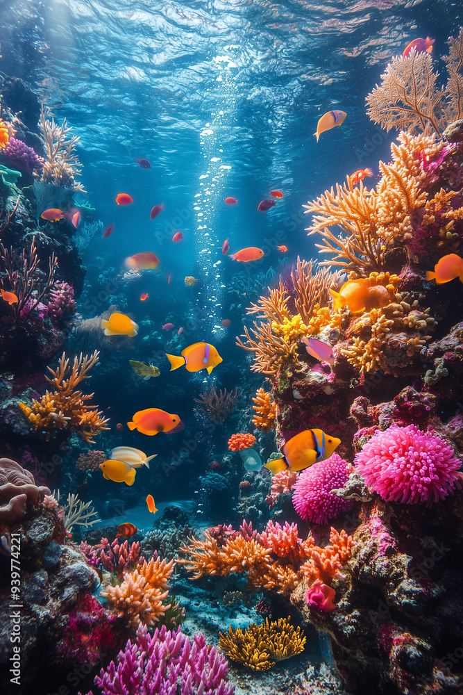 Oceans with coral reefs and diverse marine life Oceans with coral reefs and diverse marine life
