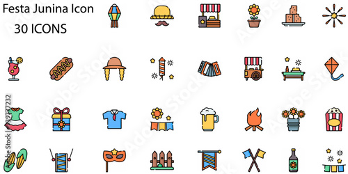 Set of Festa Junina icons. Line art style icons bundle. vector illustration
