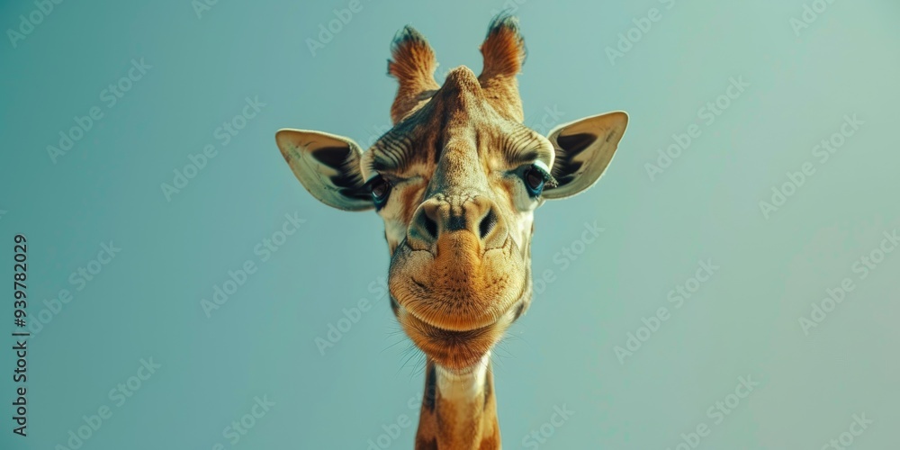 Naklejka premium Giraffe photographed from an upright angle