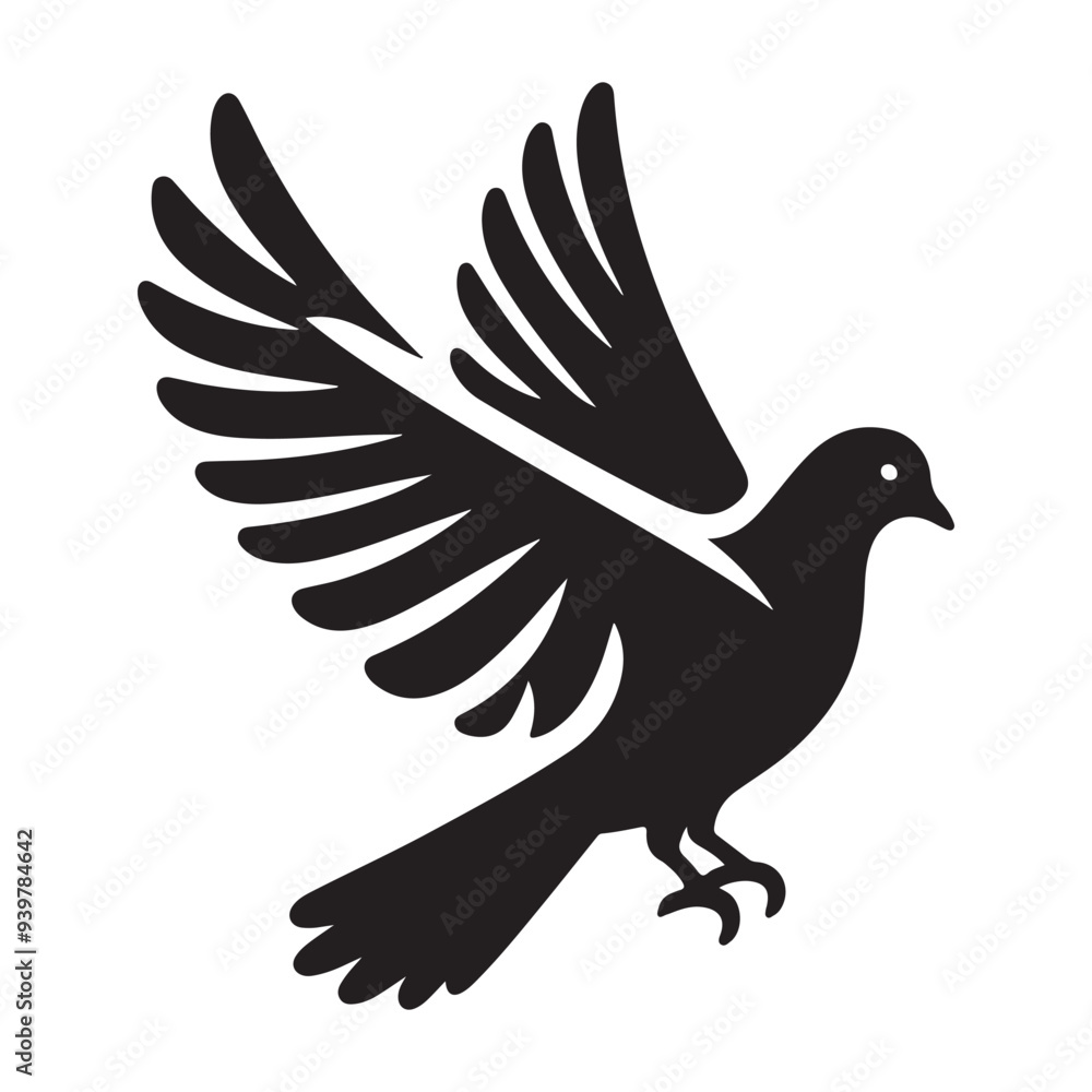 silhouette of a pigeon. Black icon and logo of pigeons silhouette of a pigeon. Black icon and logo of pigeons