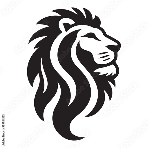 Graphic illustration of a minimalist and flat lion logo