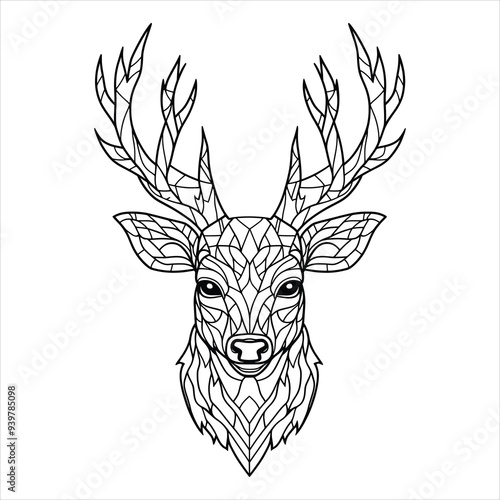 Deer line art coloring page for adult and kids vector illustration. print design. animal illustration