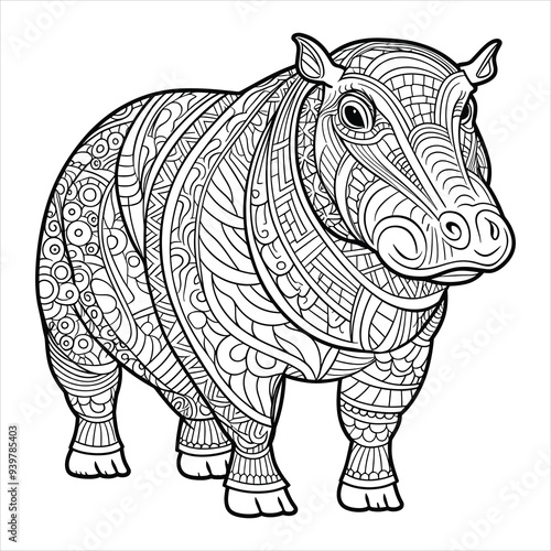 Hippopotamus coloring page for adults. animal illustration photo