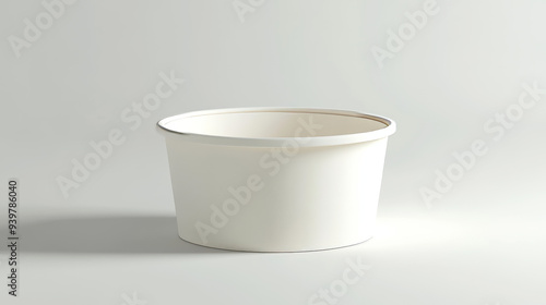 A realistic empty paper bowl or container is positioned alone on a plain white background. This is useful for product packaging design presentations and online advertising.