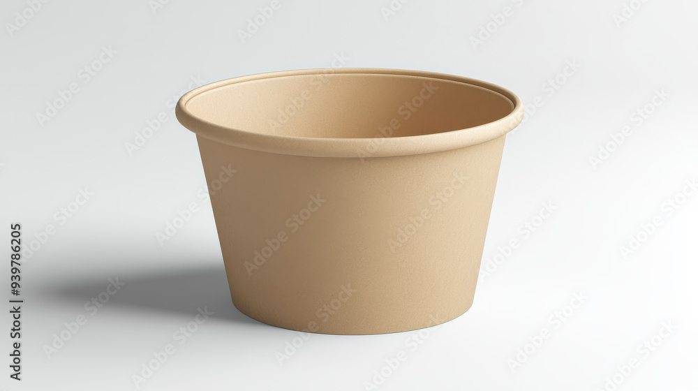 A realistic empty paper bowl or container is positioned alone on a plain white background. This is useful for product packaging design presentations and online advertising. A realistic empty paper bowl or container is positioned alone on a plain white background. This is useful for product packaging design presentations and online advertising.