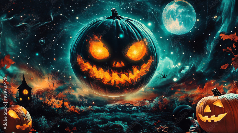 Fototapeta premium Celebrate Halloween with eye-catching designs that blend mystery and cosmic themes.