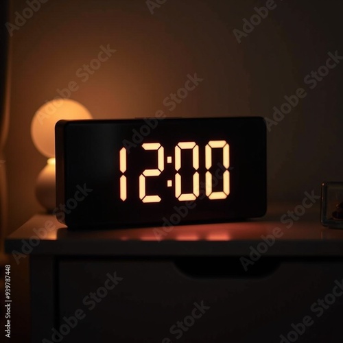 Minimalist Alarm Clock at Midnight on Luxurious Nightstand