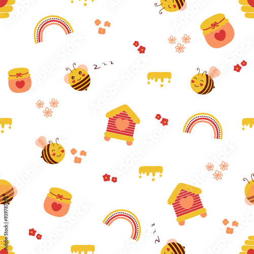 Cheerful bees. Stickers, pattens, backgrounds