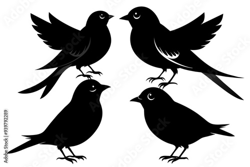 A set of Beautiful birds warbler silhouette black vector art illustration