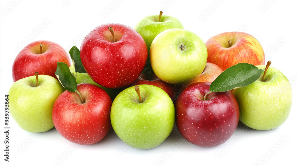 Red and green apples on a white background showcase the variety and freshness of healthy produce. Red and green apples on a white background showcase the variety and freshness of healthy produce.