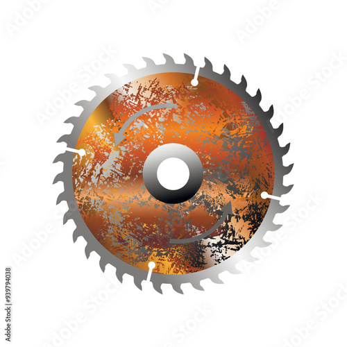 old rusty industrial saw, circular saw - vector illustration