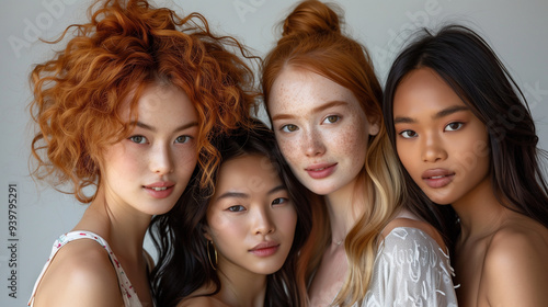 Portrait of a group of charming young women of different races