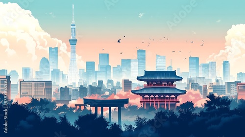 Anime style city view