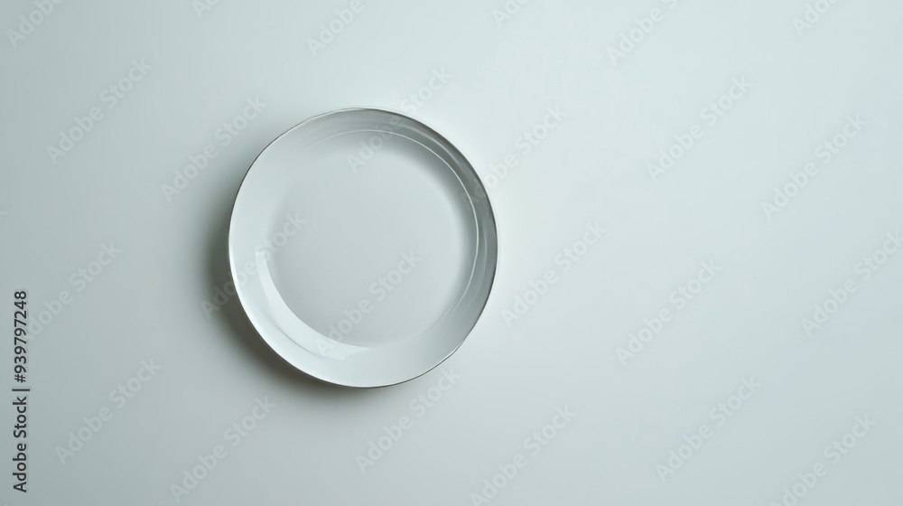 White ceramic plate on a white background. View from above White ceramic plate on a white background. View from above