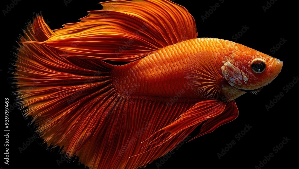 Orange Betta Fish with Flowing Fins Orange Betta Fish with Flowing Fins
