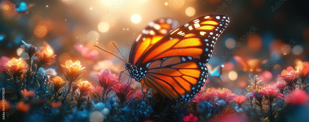 A Monarch Butterfly in a Field of Flowers A Monarch Butterfly in a Field of Flowers
