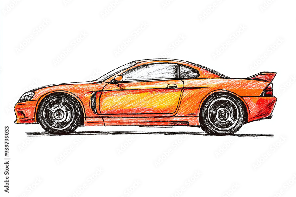 Naklejka premium illustration of an orange sports coupe with aerodynamic curves and a sporty look, isolated on white background