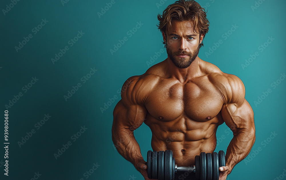 Obraz premium bodybuilder man on solid color background. gym or health concept. Space for text
