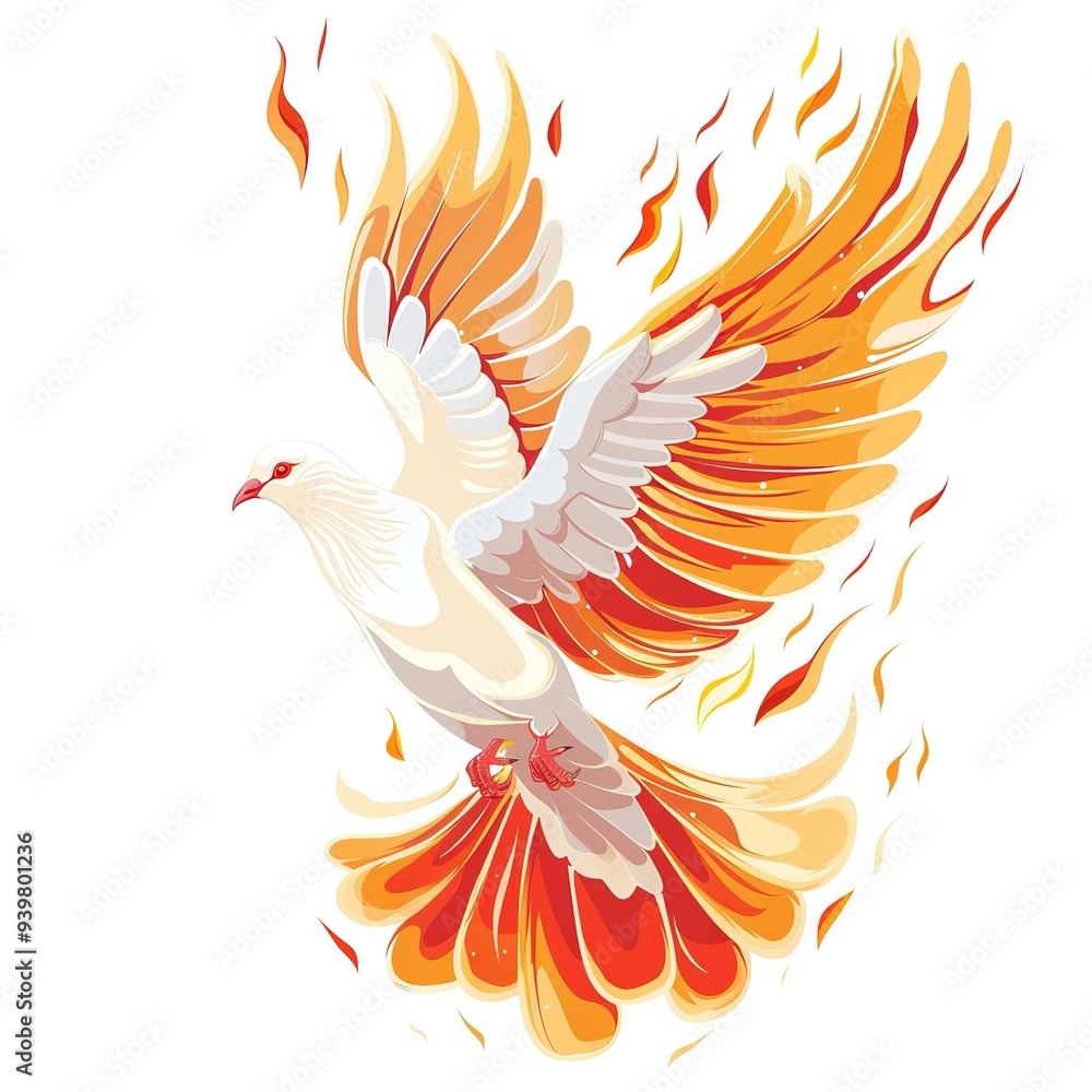 Obraz premium Dove flame animal cartoon isolated whitebackground 16:9