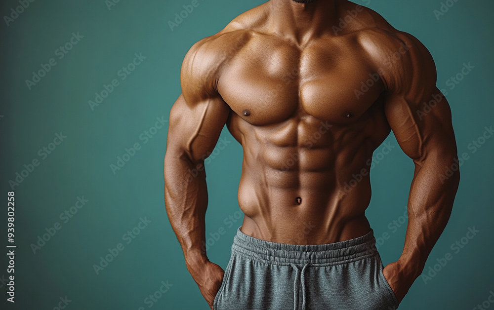 Fototapeta premium bodybuilder man on solid color background. gym or health concept. Space for text