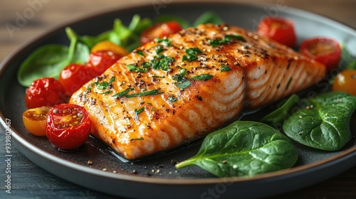 Grilled Salmon with Spinach and Cherry Tomatoes