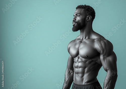 bodybuilder man on solid color background. gym or health concept. Space for text