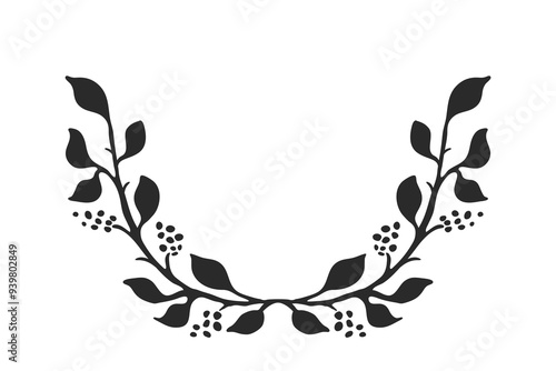 Wreath of branches with leaves. Hand drawn laurel branches. Laurel branches ornaments. Herbs elements for design.