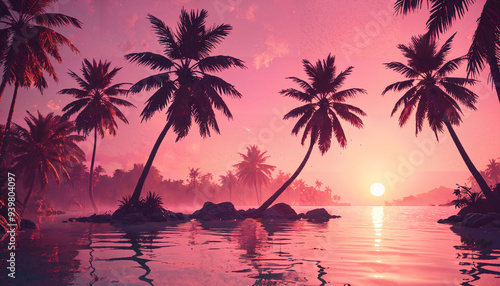 Coucher de soleil sur une île tropicale