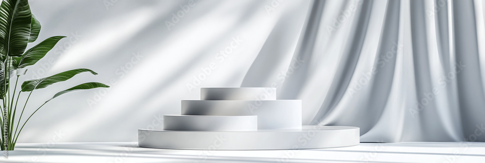 white aesthetic podium 3D render horizontal banner white aesthetic podium 3D render horizontal banner