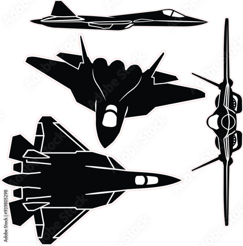 5th generation Fighter jet vector set with outline