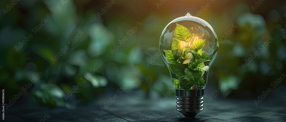 Light bulb with leaves inside, Green energy investment, Eco concept Light bulb with leaves inside, Green energy investment, Eco concept