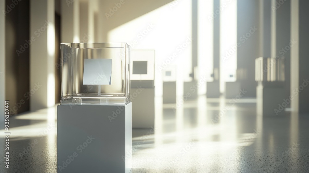 A Glass Cube Displayed in a Modern Art Gallery A Glass Cube Displayed in a Modern Art Gallery