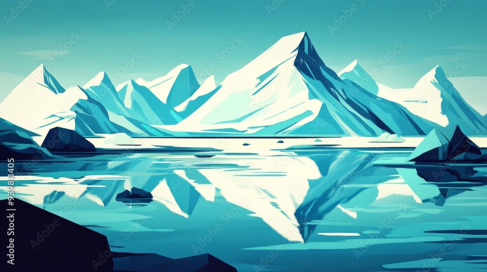 Blue Mountain Reflection, Abstract Art, Digital Painting, Landscape, Nature ,mountains, reflection Blue Mountain Reflection, Abstract Art, Digital Painting, Landscape, Nature ,mountains, reflection