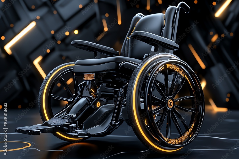 Fototapeta premium A powered wheelchair with cutting-edge features, set against a sleek, modern background