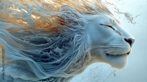 The Majesty of a White Lion A Whirlwind of Abstract Water Colors, White Lion, Abstract Art, Water Colors, Digital Painting photo