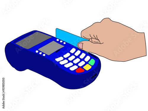 Hands transact using an EDC Machine (Electronic data capture) 