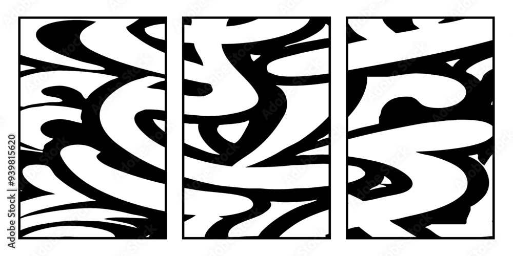Set of 3 Abstract black and white pattern. For use in graphics. Minimalist illustration for printing on wall decorations Set of 3 Abstract black and white pattern. For use in graphics. Minimalist illustration for printing on wall decorations