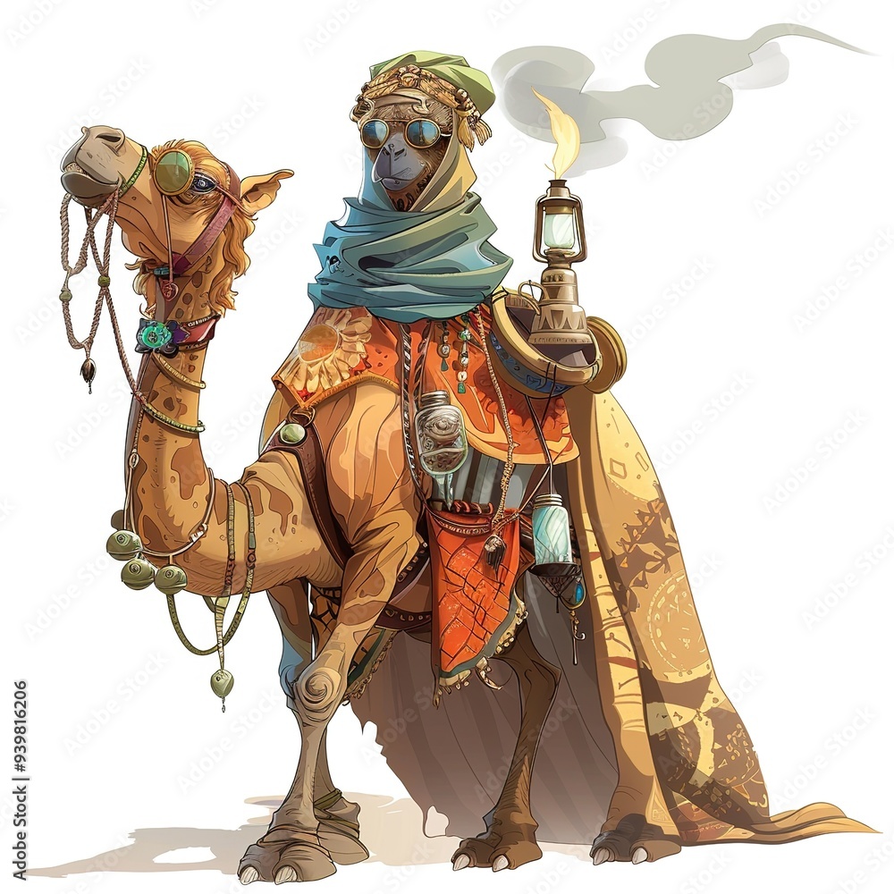 Obraz premium Dromedary Alchemist Occupation fantasy animal cartoon isolated whitebackground