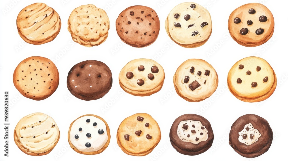 Cookies set. White background. Watercolor illustrations Cookies set. White background. Watercolor illustrations