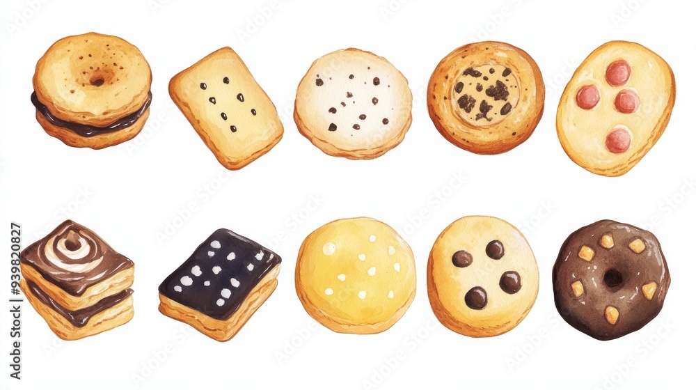 Cookies set. White background. Watercolor illustrations Cookies set. White background. Watercolor illustrations