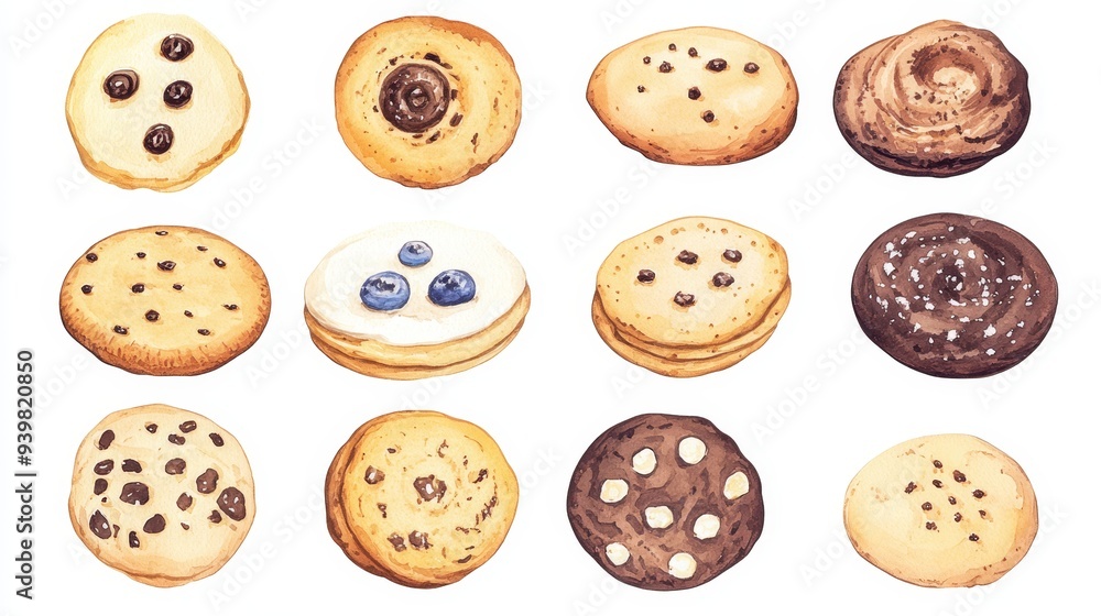 Cookies set. White background. Watercolor illustrations Cookies set. White background. Watercolor illustrations