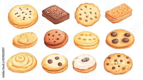 Cookies set. White background. Watercolor illustrations