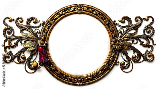 Wallpaper Mural Round frame in art nouveau style with ornament. Retro frame with fairytale and magic decoration, Circle Frame, Medieval Frame, Antique frame, flower border,  concept created with generative ai Torontodigital.ca