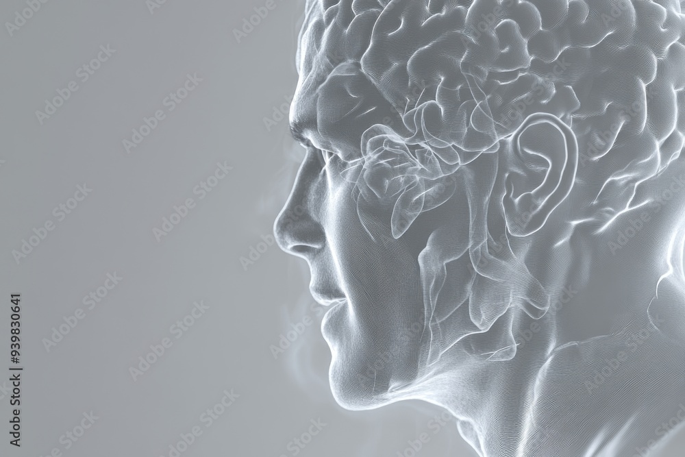 Monochrome Portrait of a Human Head with Neural Patterns Representing the Complexity and Depth of Cognitive Science Monochrome Portrait of a Human Head with Neural Patterns Representing the Complexity and Depth of Cognitive Science