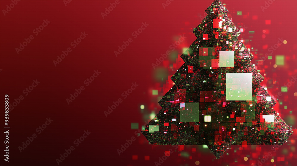 Pixelated Christmas Tree with Gradient Red Background Pixelated Christmas Tree with Gradient Red Background