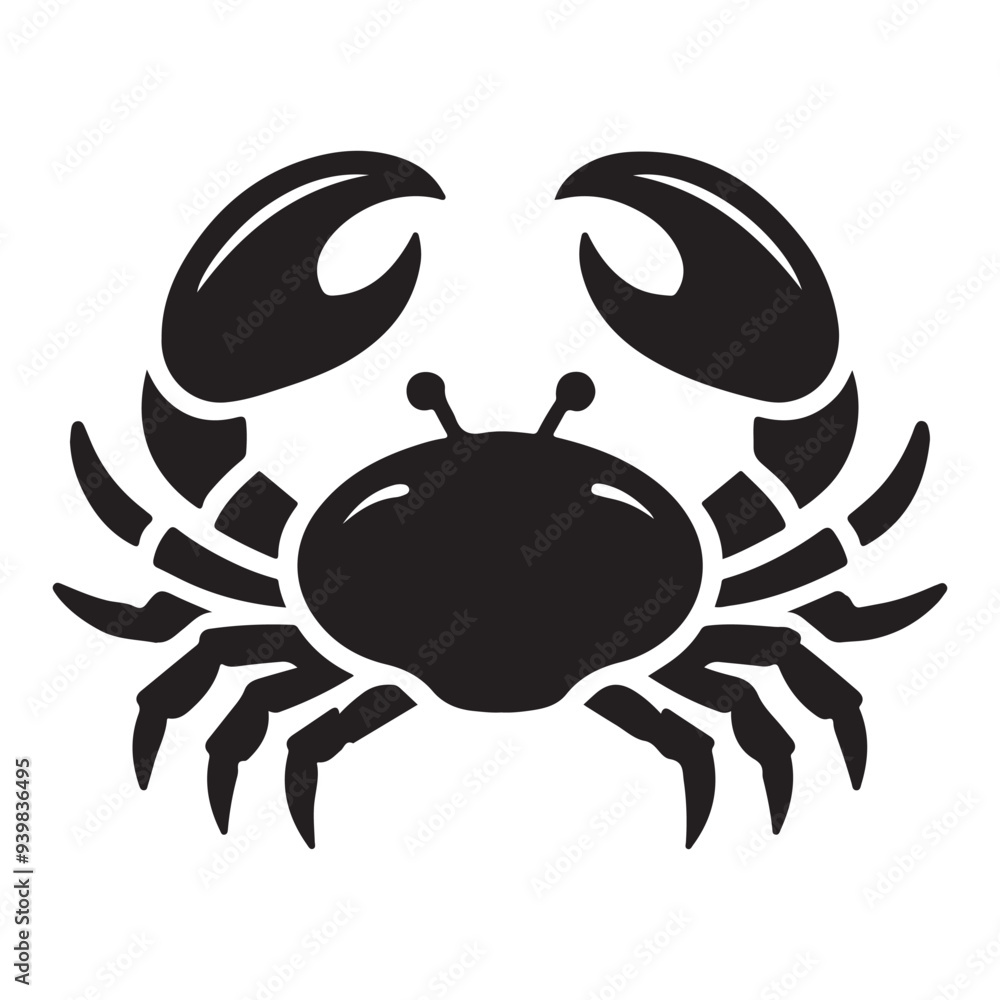 Vector black and white crab silhouette Crab silhouette Logo Isolated crab on a white background